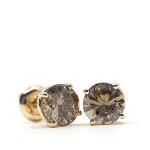 2.45 Carat Diamond Cognac 18k Gold Earrings
